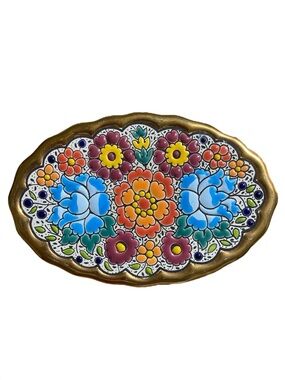 Cearco Ceramic Collectible Plate Trivet Handpainted 24K Gold Rim Enamel Spain